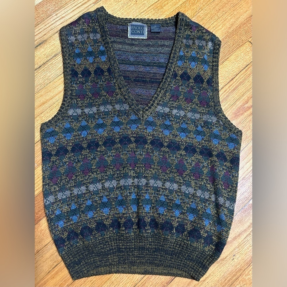 Vintage PAOLO CONTI VEST  Men’s Large Multicolored 30% Wool 70%‎ ACRYLIC
